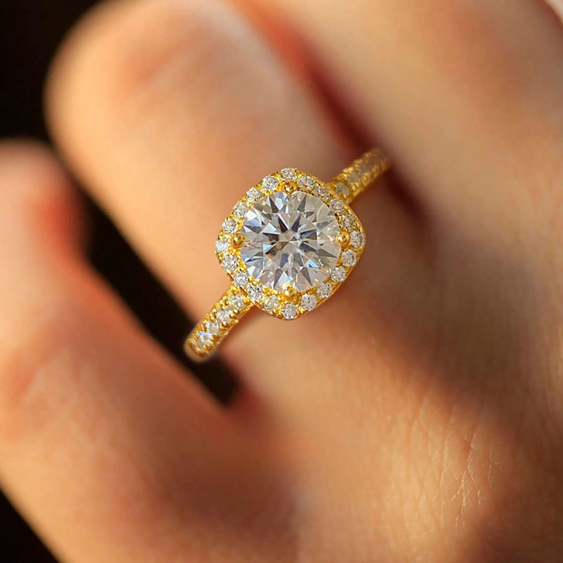 Stylish White Moissanite Square-Shaped Golden Ring